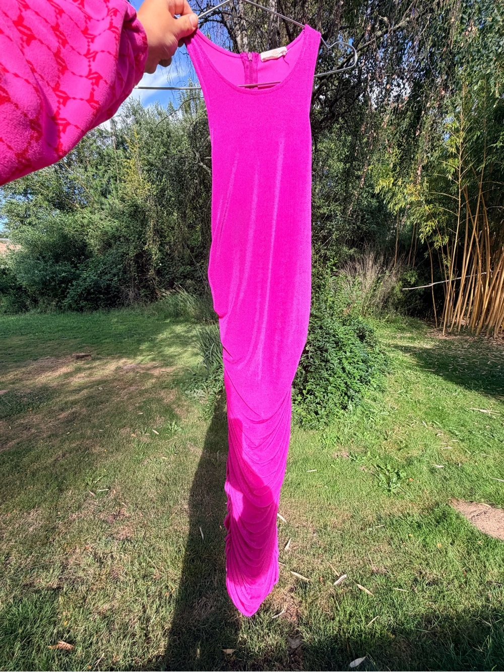 Sleeveless Hot Pink Ruched Maxi Dress Women’s party festival date sexy large